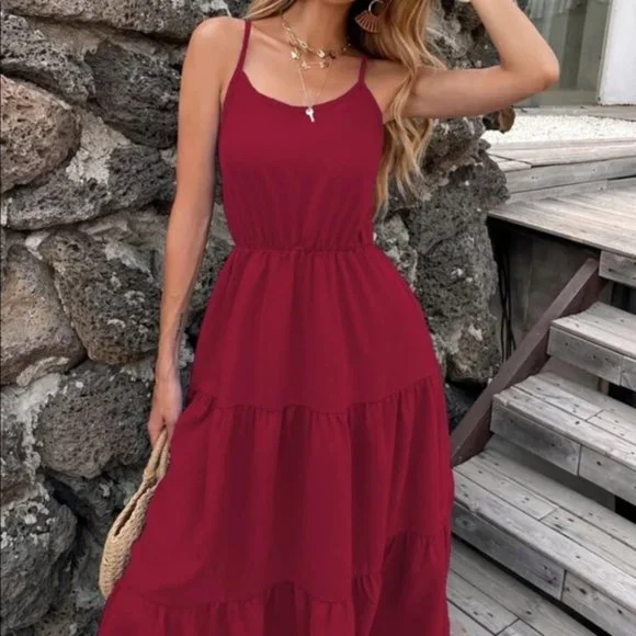 Contemporary crisscross back swing cami dress burg - Picture 4 of 6